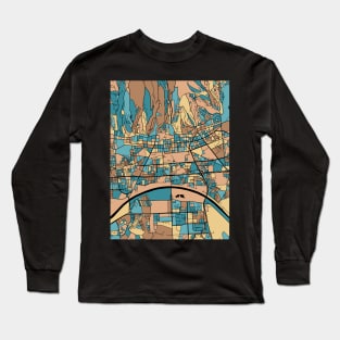 Zagreb Map Pattern in Mid Century Pastel Long Sleeve T-Shirt